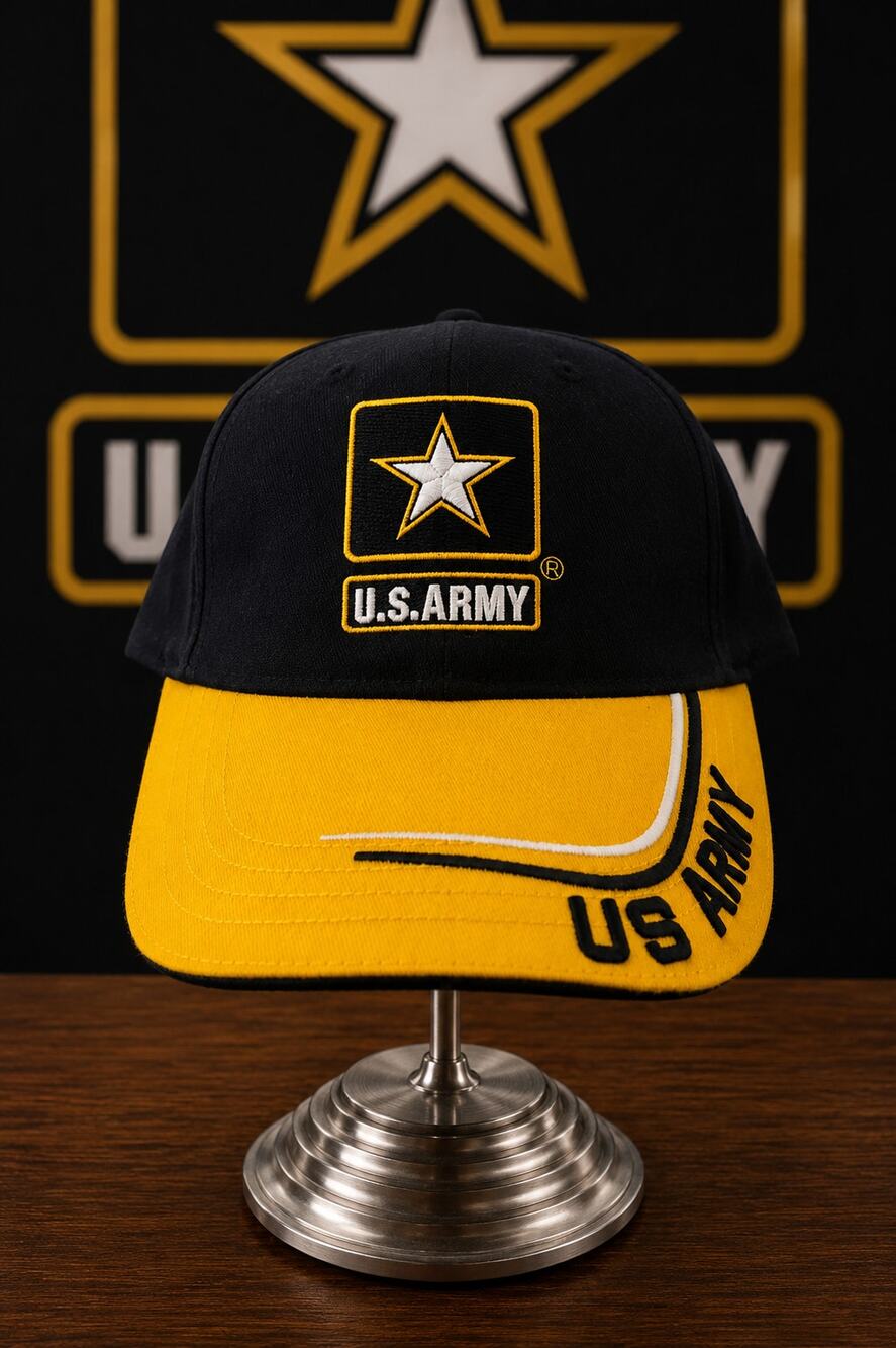 U.S. Army Logo Adjustable OSFA Black Gold Embroidered Military Cap